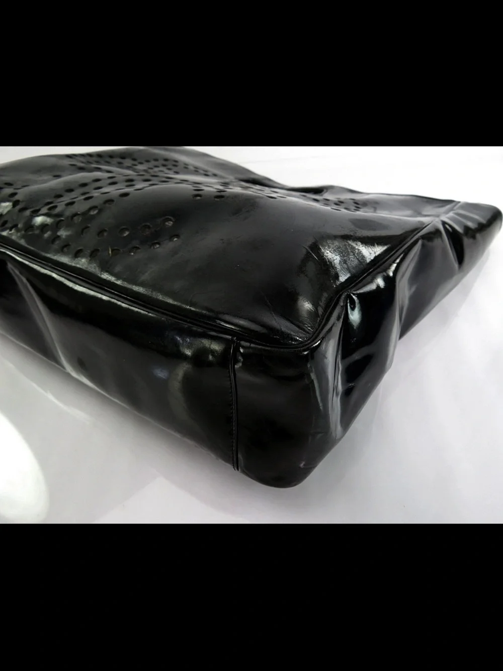 CHANEL Black Patent Stud-Embellished Tote with Matching Pouch